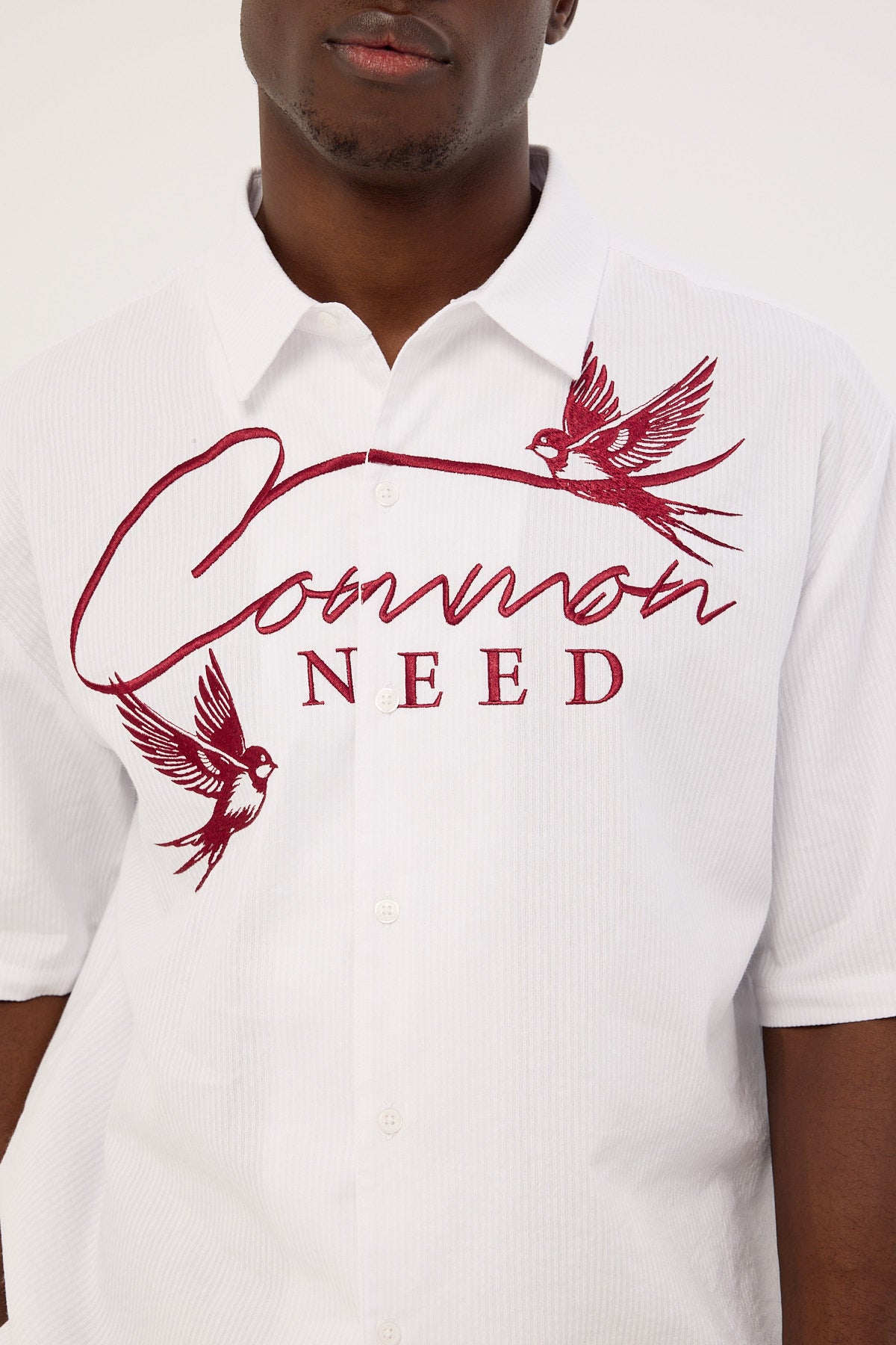 Common Need Swallows Boxy Cropped Shirt White Stripe