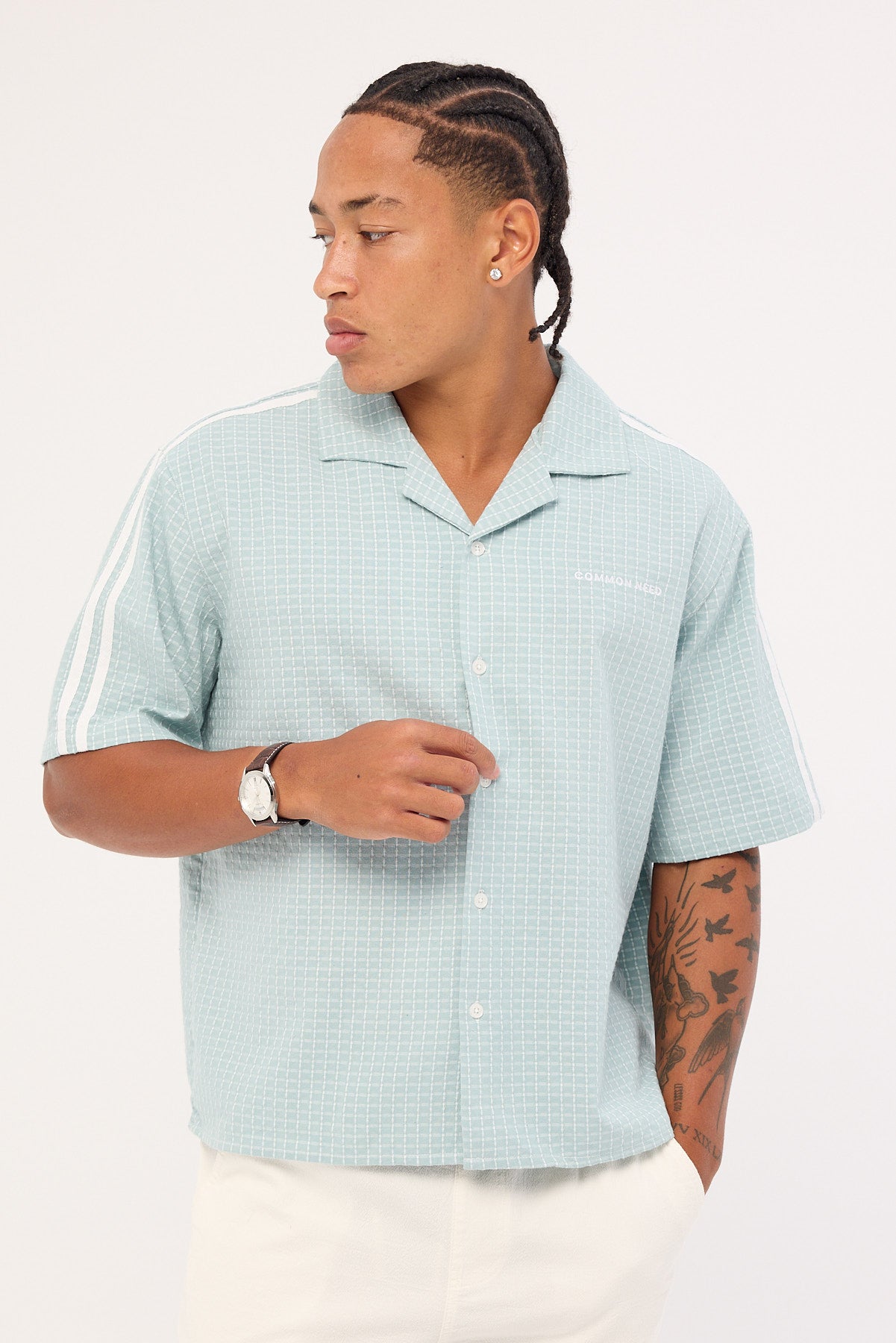 Common Need Aspect Boxy Cropped Resort Shirt Powder Blue