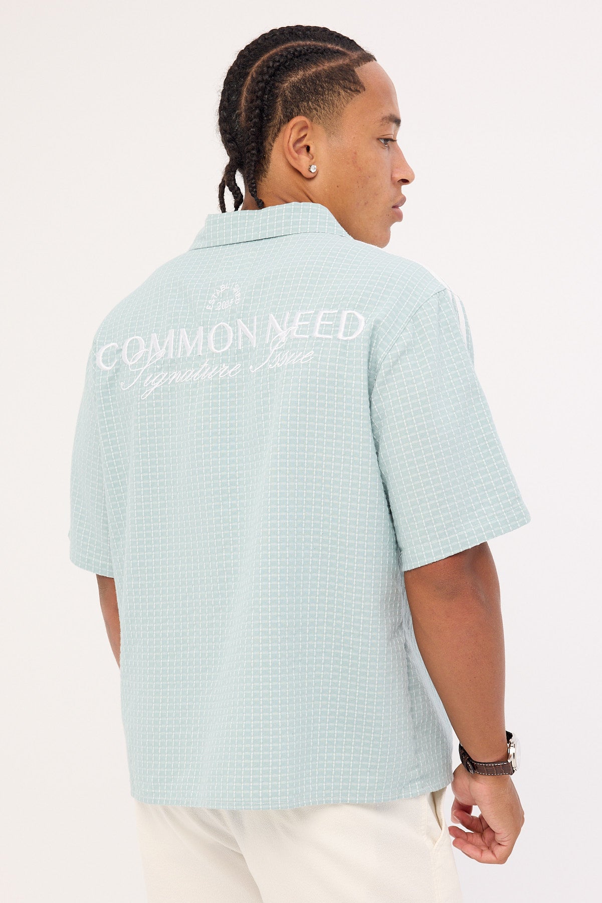 Common Need Aspect Boxy Cropped Resort Shirt Powder Blue