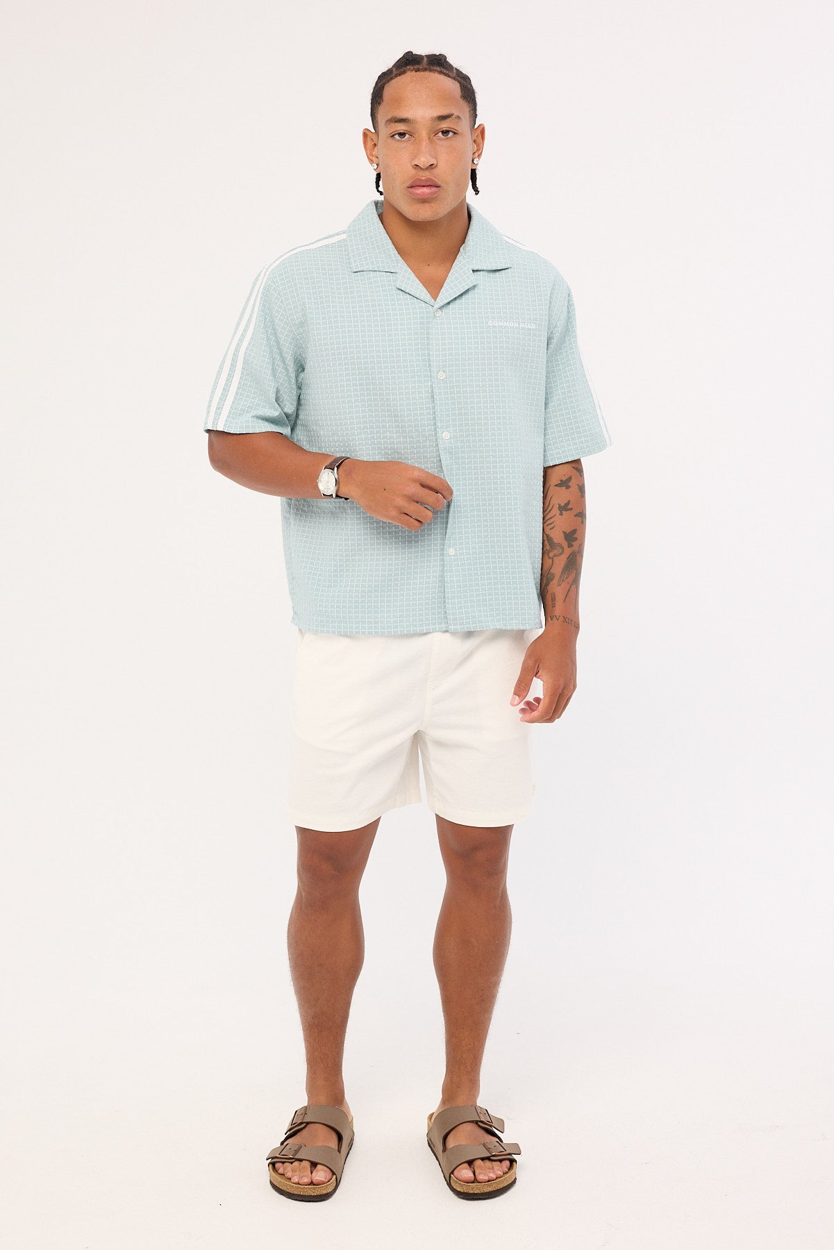 Common Need Aspect Boxy Cropped Resort Shirt Powder Blue