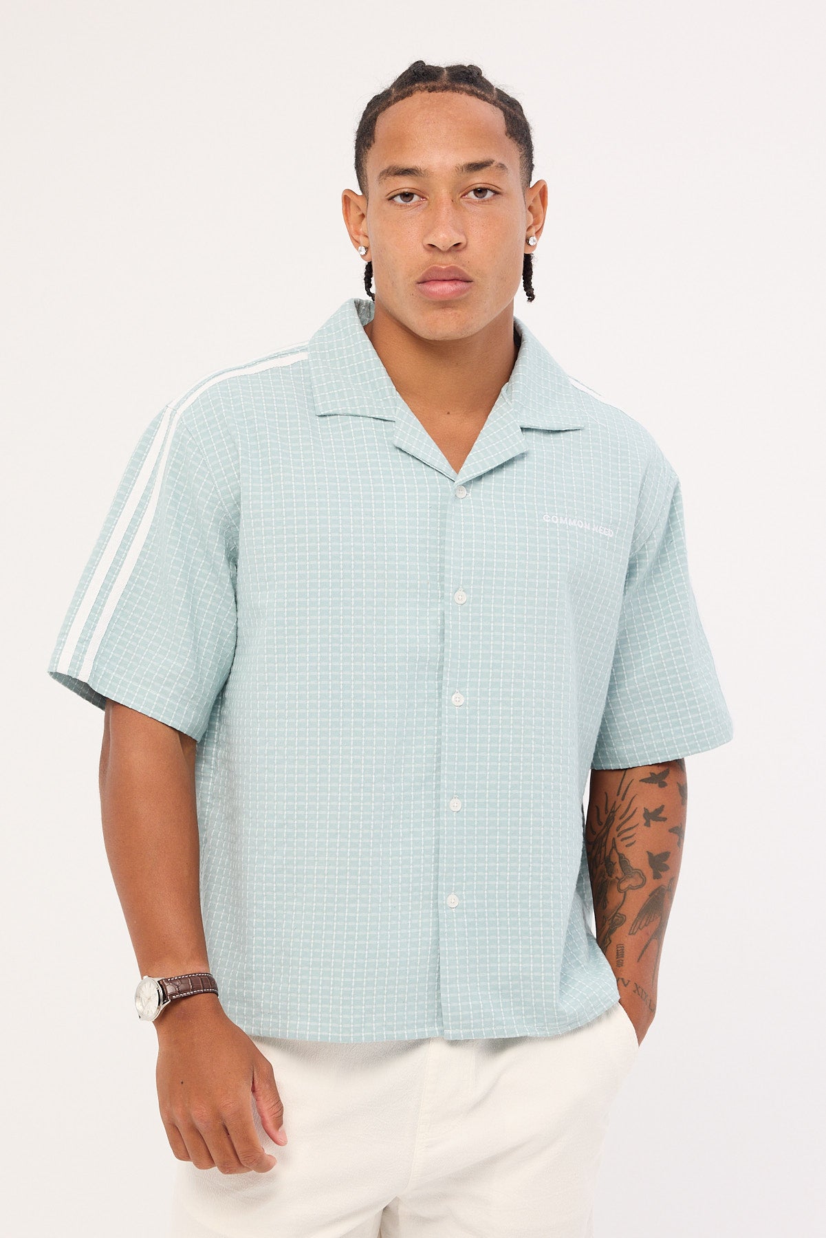 Common Need Aspect Boxy Cropped Resort Shirt Powder Blue