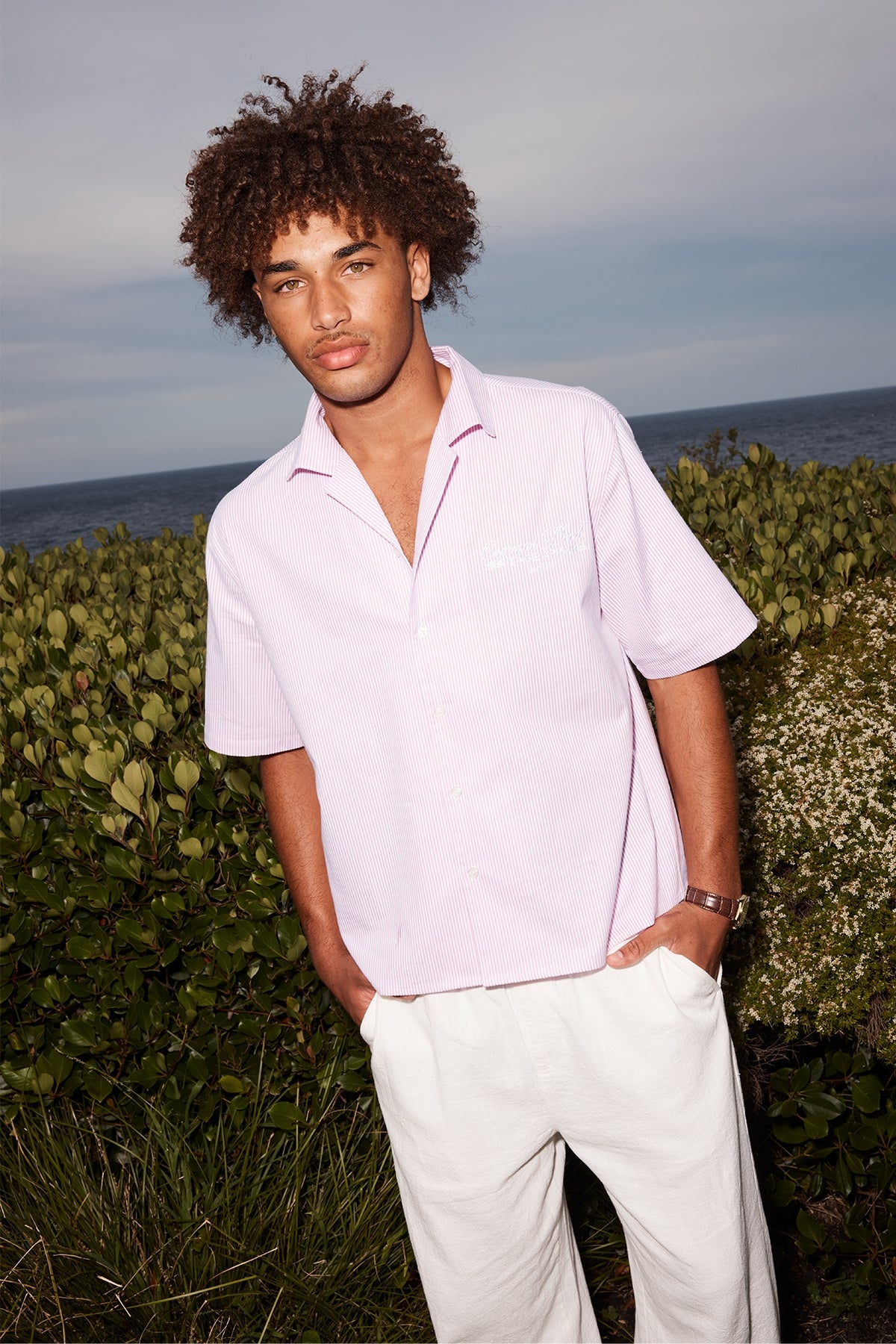 Common Need Royalty Boxy Cropped Resort Shirt Pink Stripe