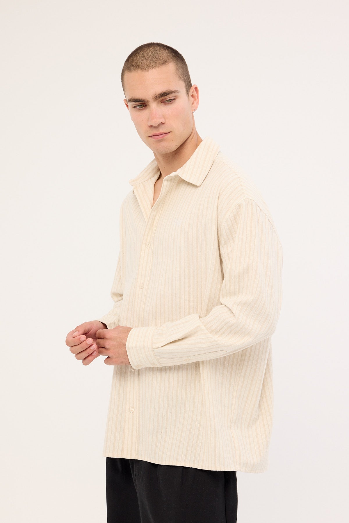 Common Need Jetty Long Sleeve Shirt Oat Stripe