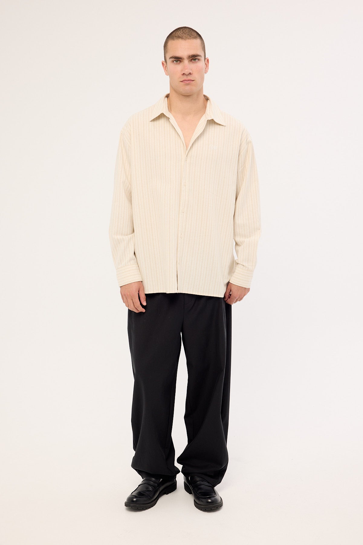 Common Need Jetty Long Sleeve Shirt Oat Stripe