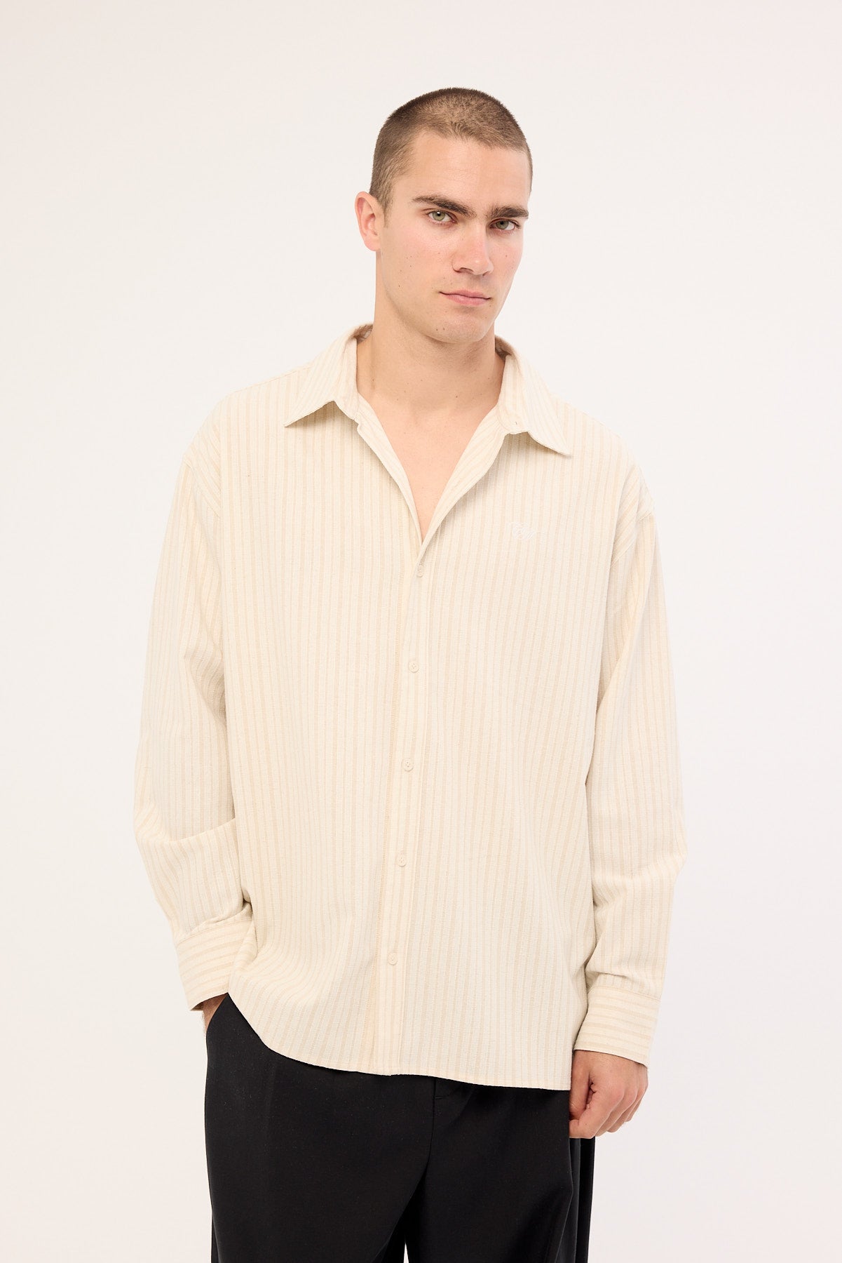 Common Need Jetty Long Sleeve Shirt Oat Stripe