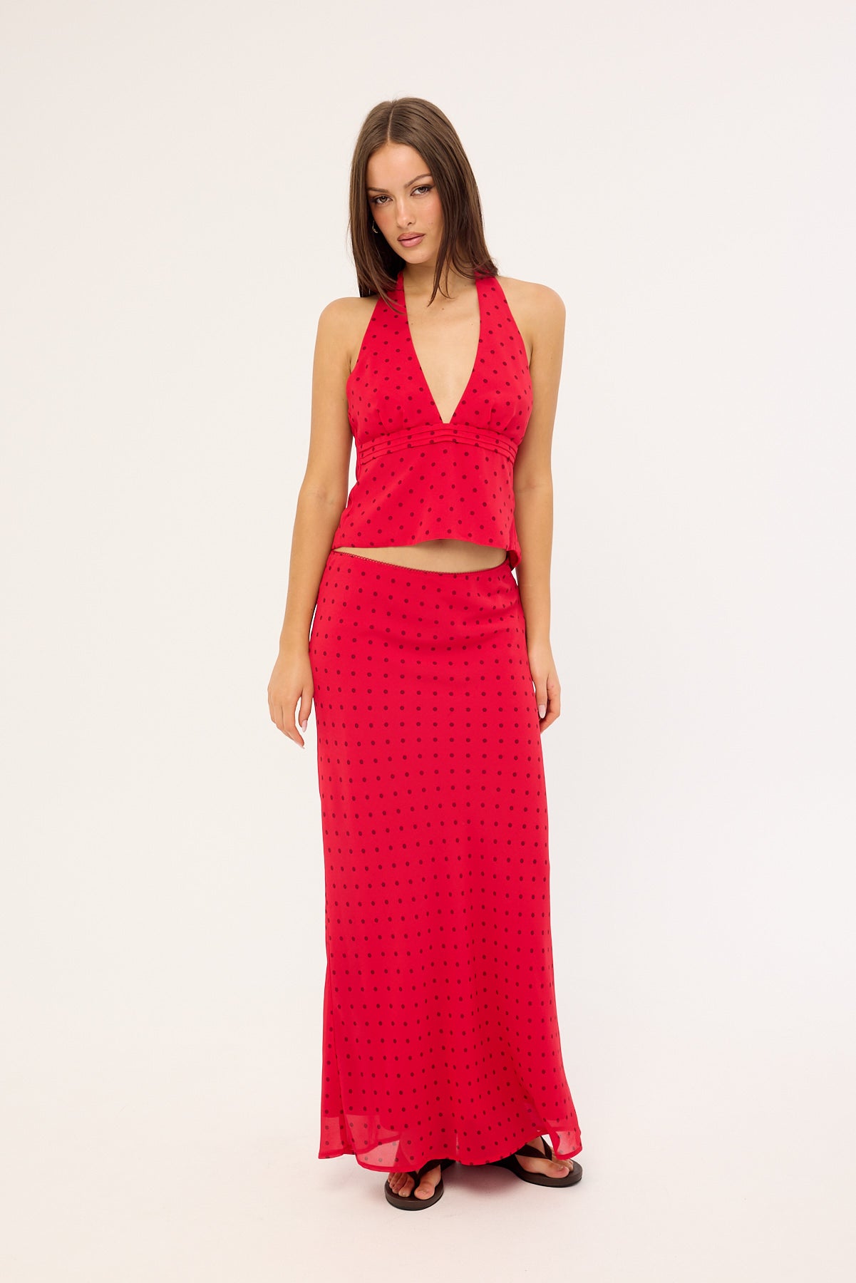 Luck & Trouble Lorelai Polka Halter Top Red Print