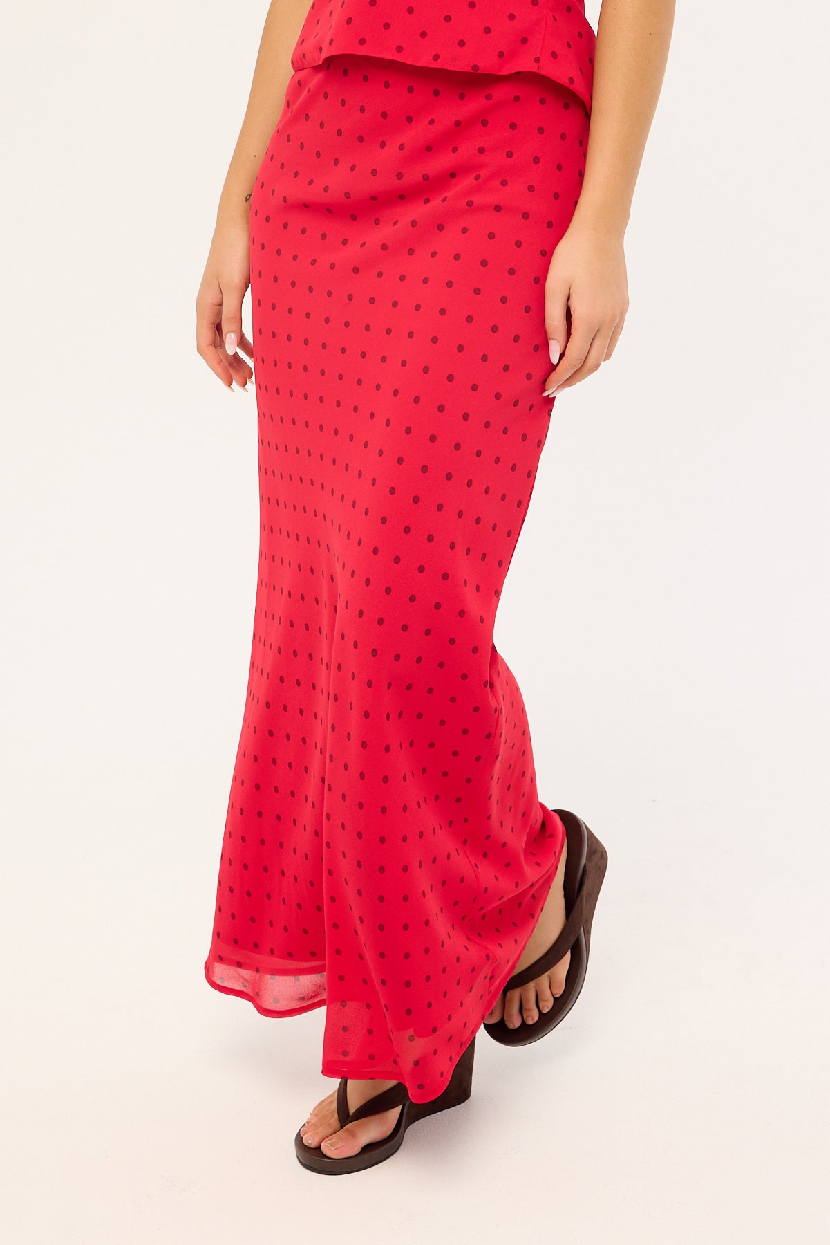 Luck & Trouble Lorelai Polka Maxi Skirt Red Print