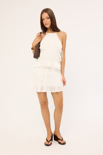Luck + Trouble Serra Ruched Tie Mini Skirt Off White