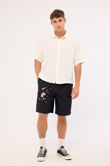 Common Need Sakura Cargo Elastic Waist Short Black