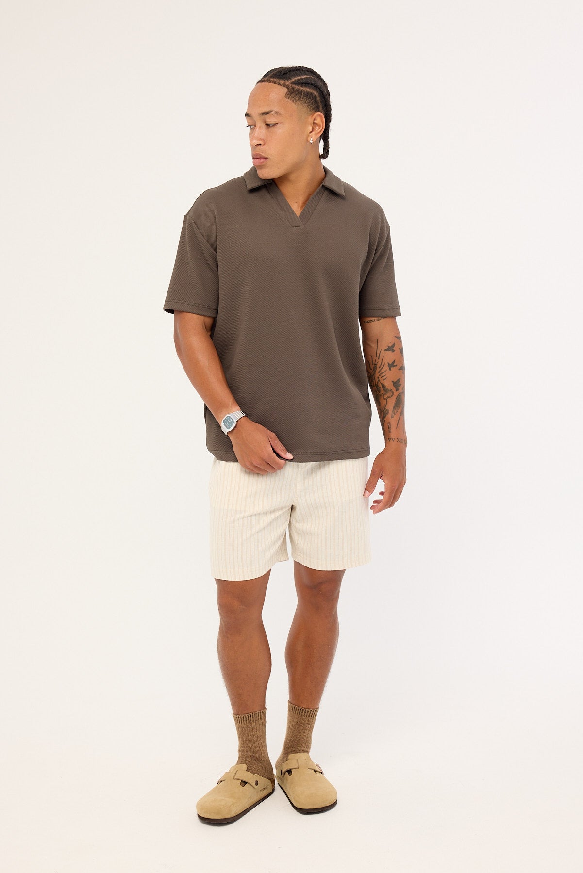 Common Need Jetty Elastic Waist Short Oat Stripe