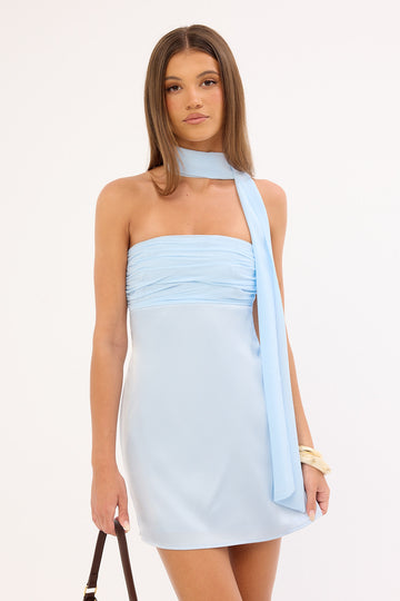 Perfect Stranger Delta Satin Strapless Mini Dress Blue