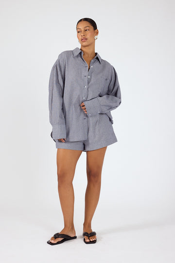 Perfect Stranger Mirae Striped Oversized Shirt Navy Stripe