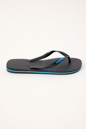Havaianas Mens Rubber Logo Thong Black/Blue