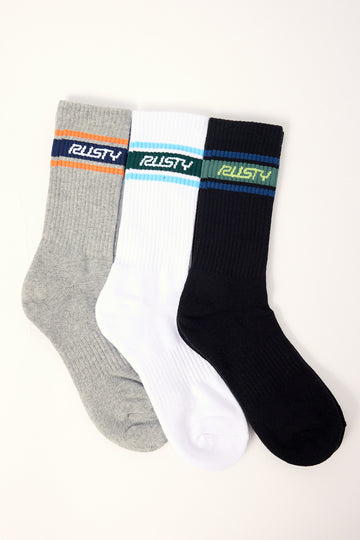 Rusty Pit Crew Mid Calf 3-Sock Pack Multi