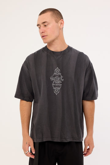 Thrills Superstition Sunfade Box Fit Oversize Cropped Tee Dark Sunfade Bleach Charcoal