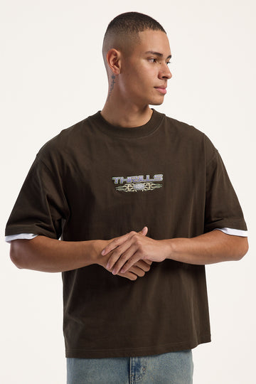 Thrills Obsession Box Fit Oversize Cropped Tee Postal Brown