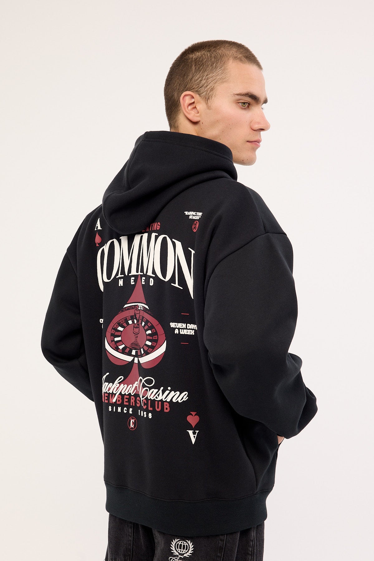 Common Need Stake Boxy Hoodie Black