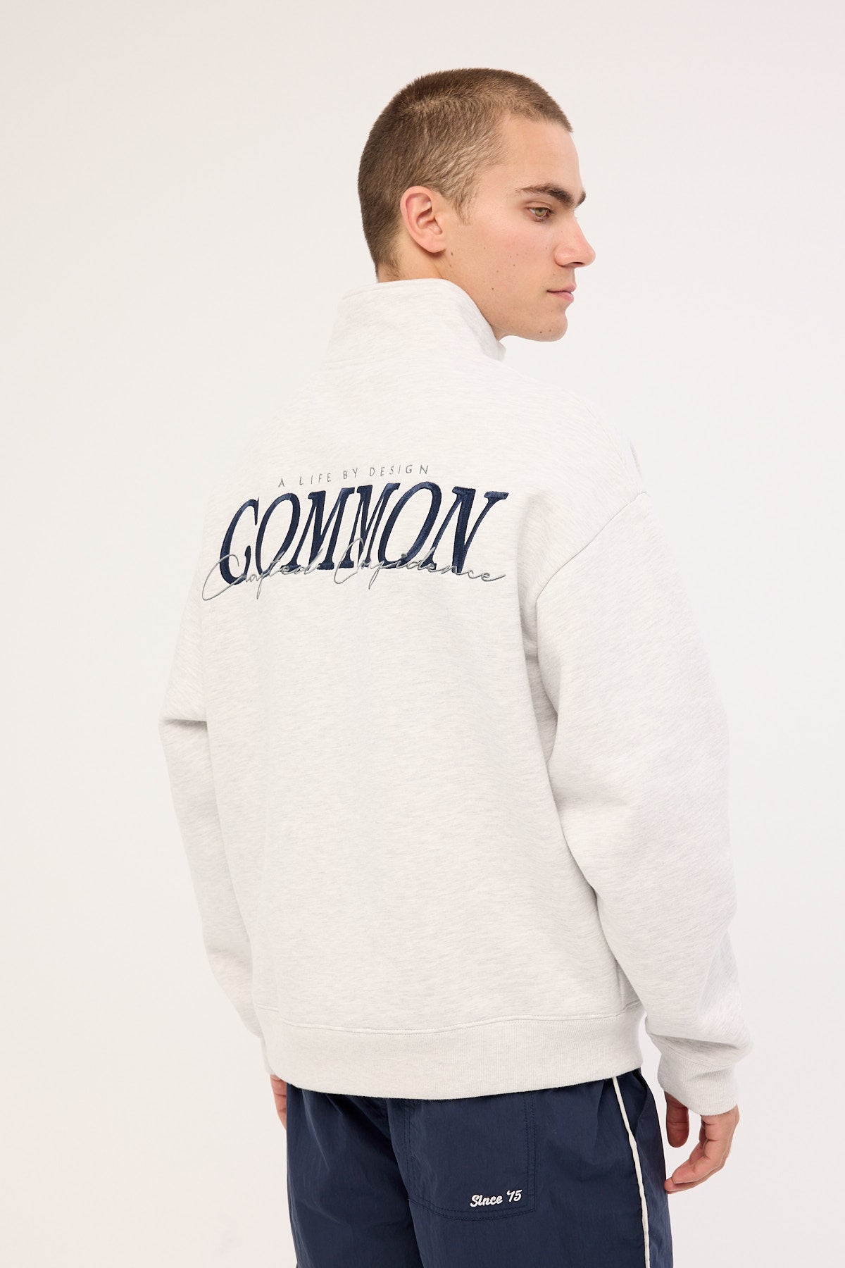 Common Need Slant Quarter Zip Sweater Snow Marle