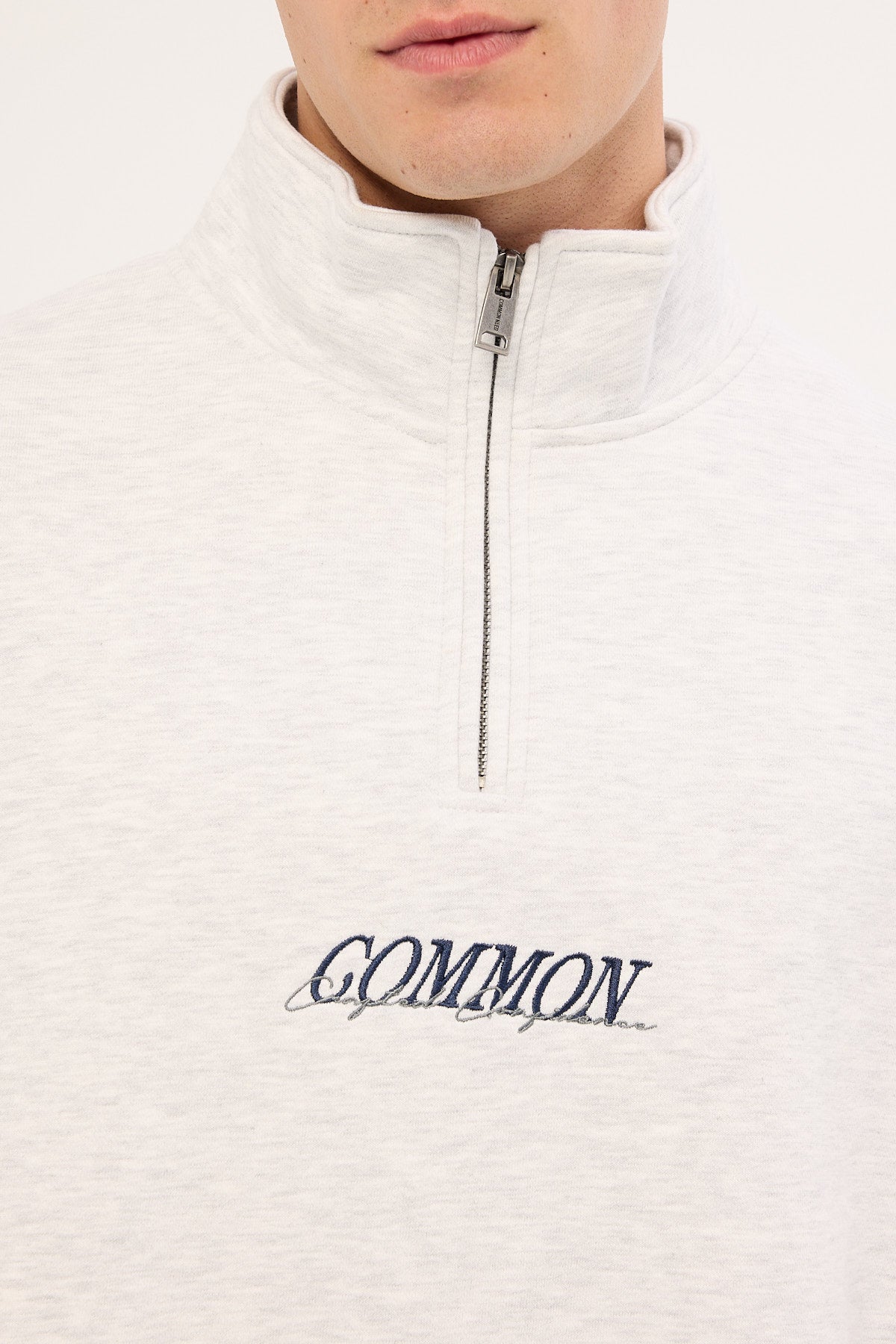 Common Need Slant Quarter Zip Sweater Snow Marle