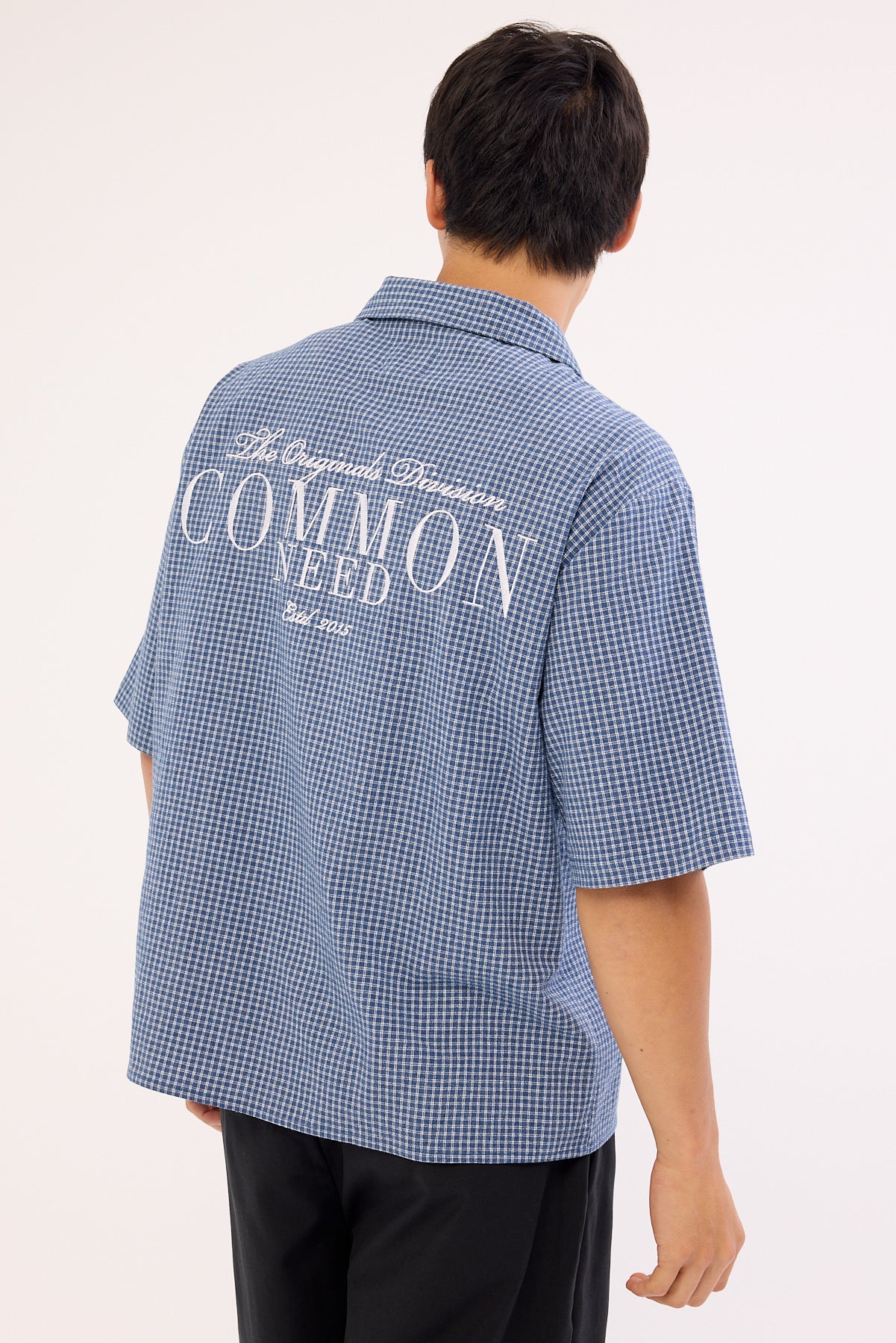 Common Need Flintmore Boxy Cropped Resort Shirt Blue Check