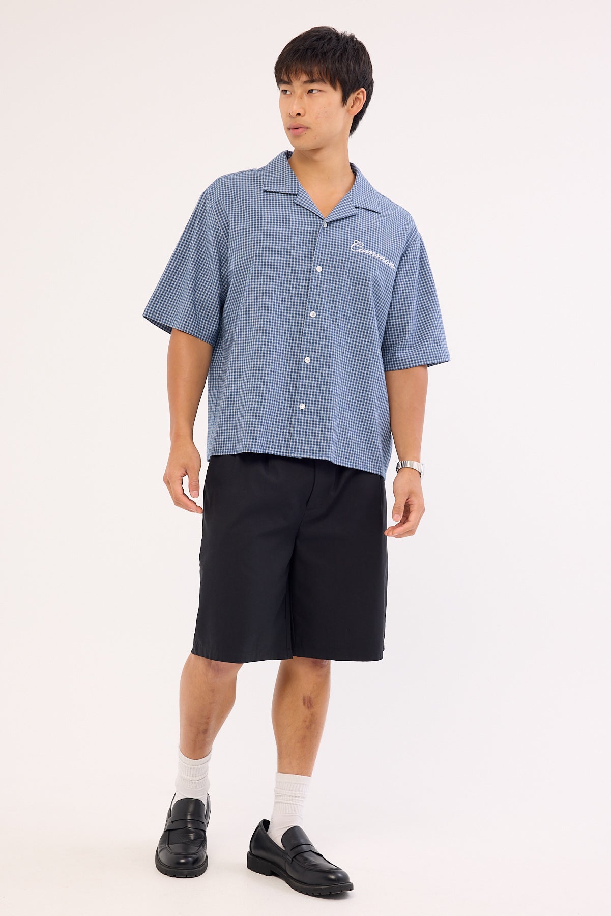 Common Need Flintmore Boxy Cropped Resort Shirt Blue Check