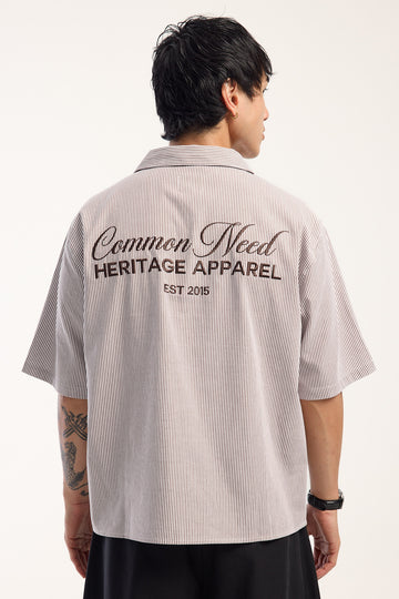 Common Need Royalty Boxy Cropped Resort Shirt Brown Stripe
