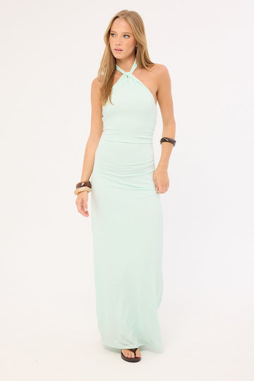Perfect Stranger Isla Halter Twist Maxi Dress Iced Blue