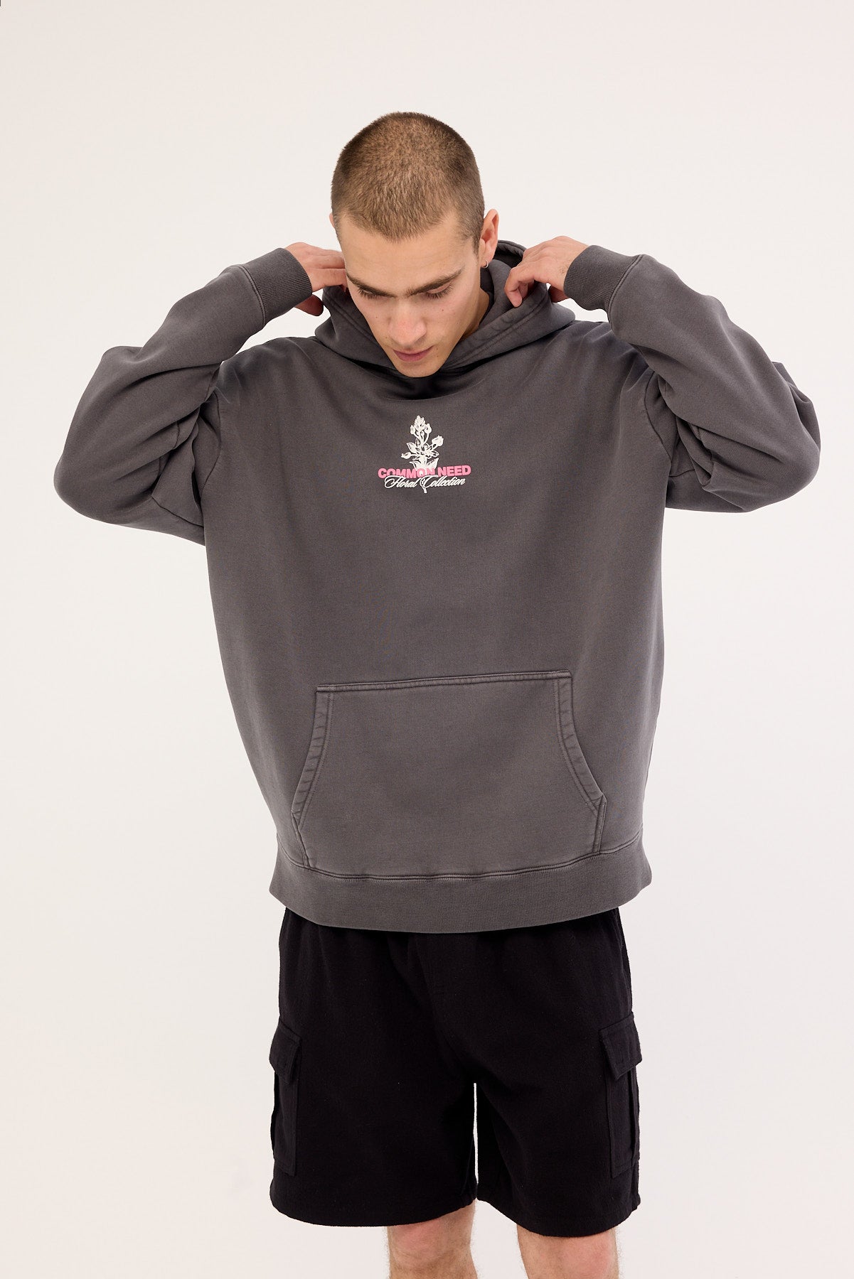 Common Need Wildflower Boxy Hoodie Washed Black