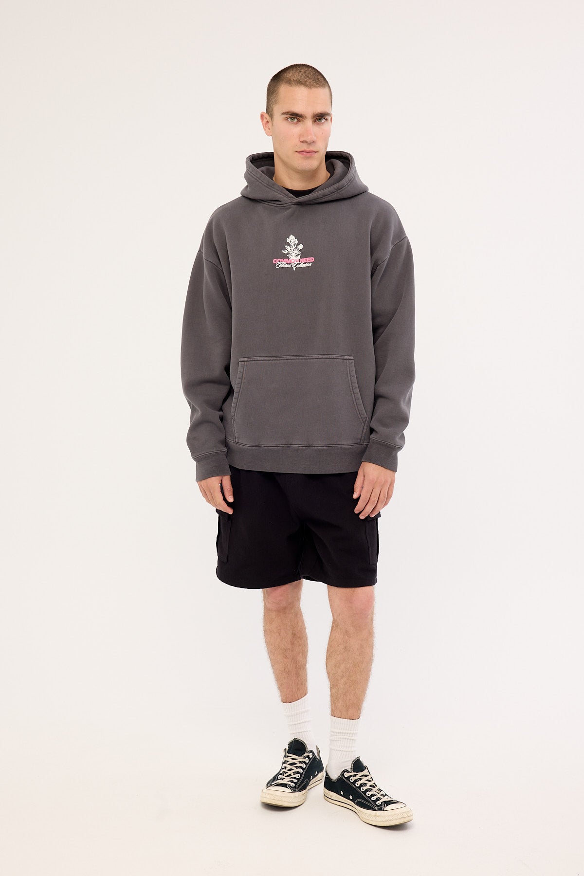 Common Need Wildflower Boxy Hoodie Washed Black