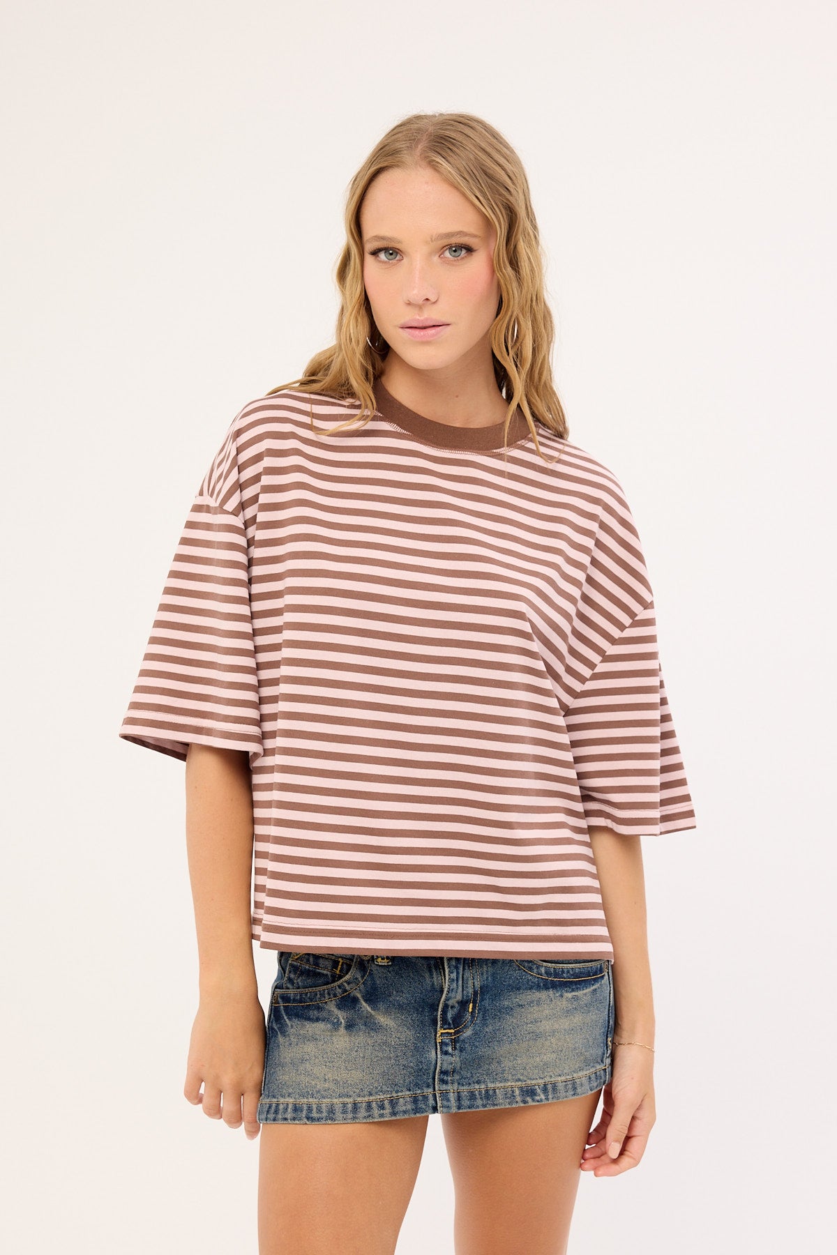 Lioness Bloom Short Sleeve Chocolate Blush Stripe