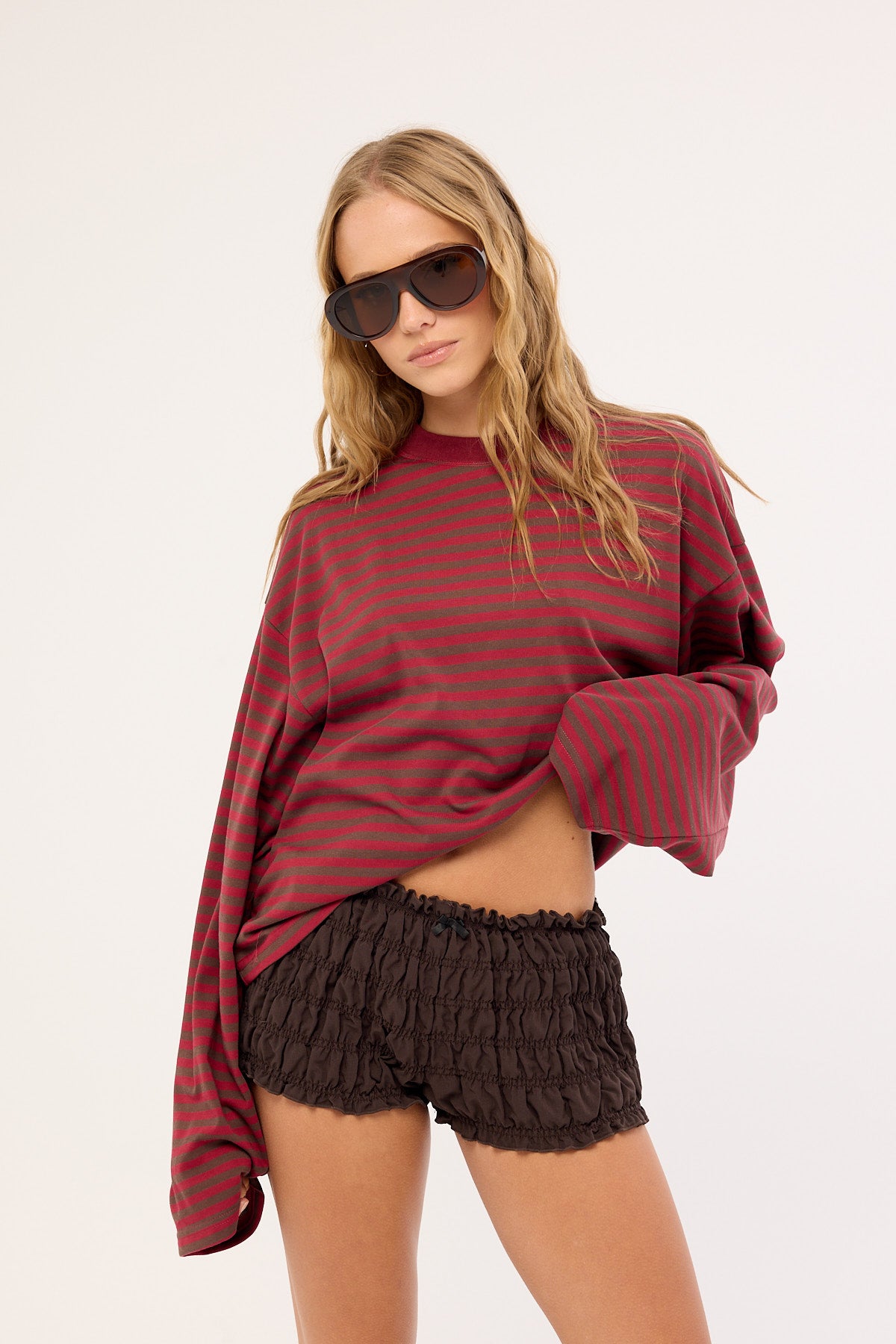 Lioness Bloom Long Sleeve Chocolate Wine Stripe