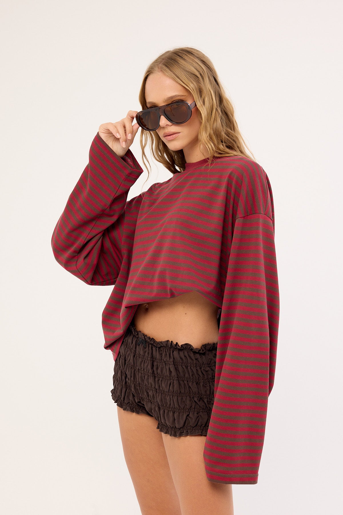 Lioness Bloom Long Sleeve Chocolate Wine Stripe