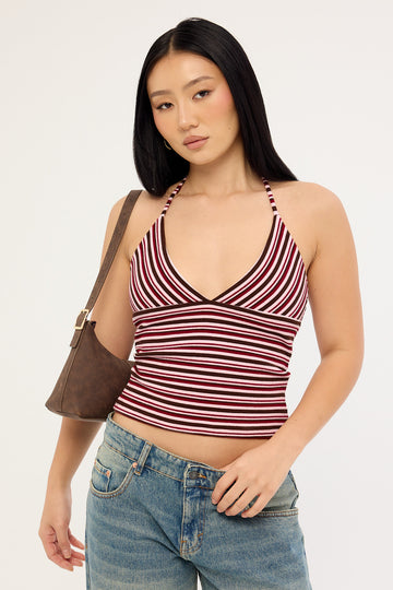 Luck + Trouble Aida Stripe Halter Top Multi Stripe