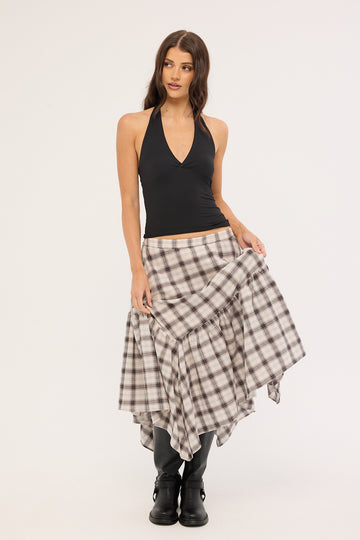 Luck + Trouble Vintage Check Midi Skirt Check Print