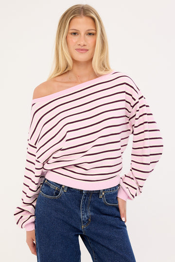 Luck + Trouble Kiki Slouched Off Shoulder Knit Pink Stripe