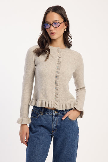 Perfect Stranger Elena Frill Knit Cardigan Oat