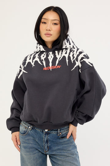 Neovision Virus Cropped Oversized Hoodie Washed Black