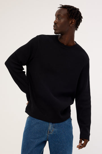 Common Need Channing Waffle Long Sleeve Tee Black