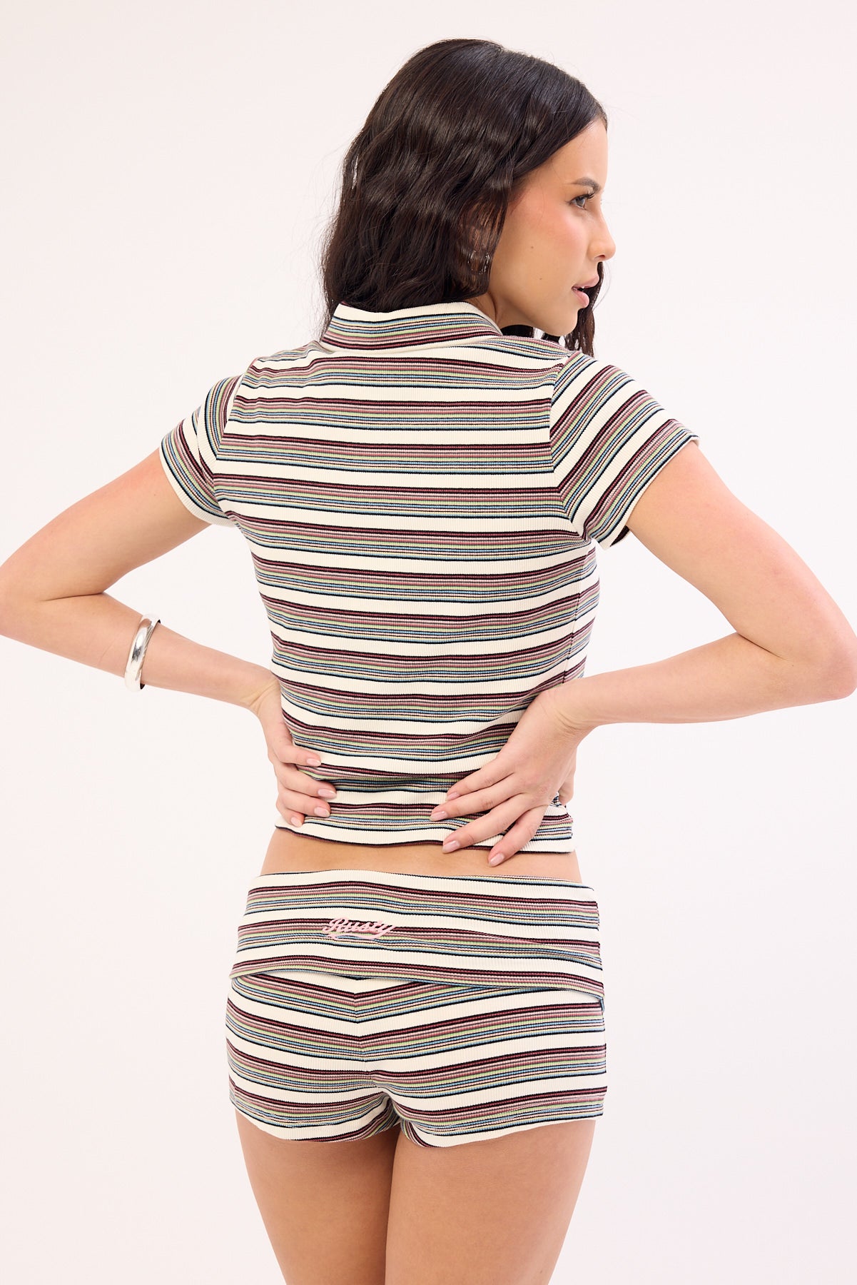 Rusty Blazed Stripe Booty Short Cream Multi Stripe
