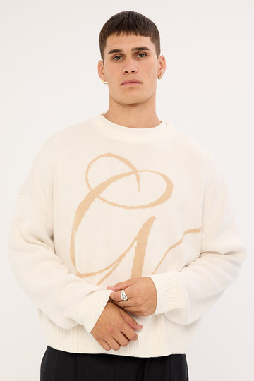 Common Need Midvale Cropped Knit Sweater Off White