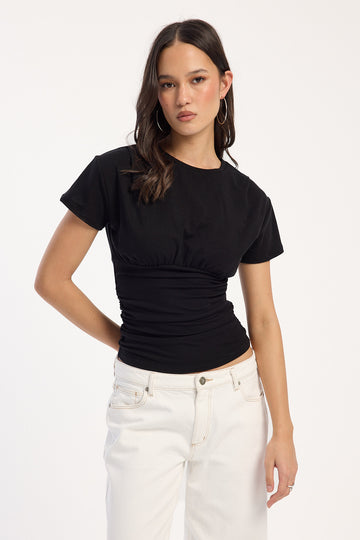 Perfect Stranger Addison Gathered T-shirt Black