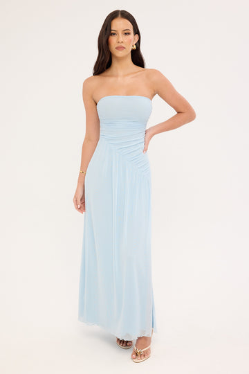 Luck + Trouble Benny Mesh Strapless Maxi Dress Blue