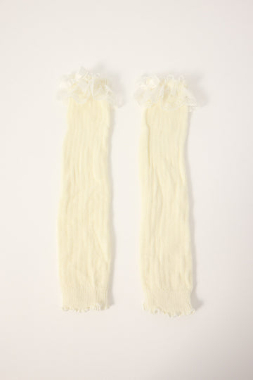 Token Frilly Bow Leg Warmer White