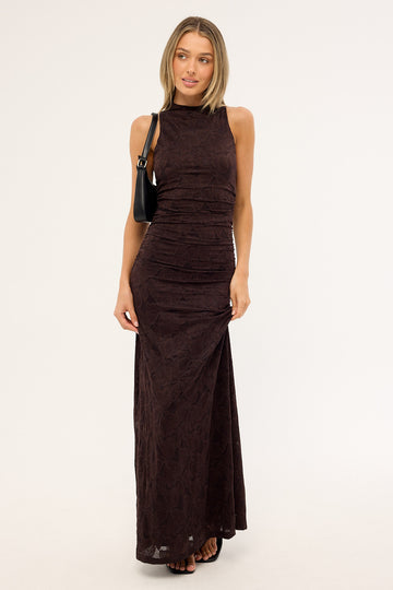Perfect Stranger Sacha High Neck Maxi Dress Brown