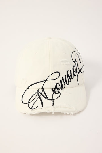Neovision Cursive Distressed Dad Cap White