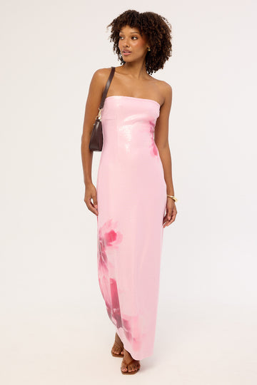 Luck + Trouble Peony Sequin Maxi Dress Pink Print