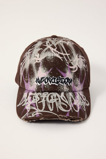 Neovision Scrawl Distressed Dad Cap Washed Brown
