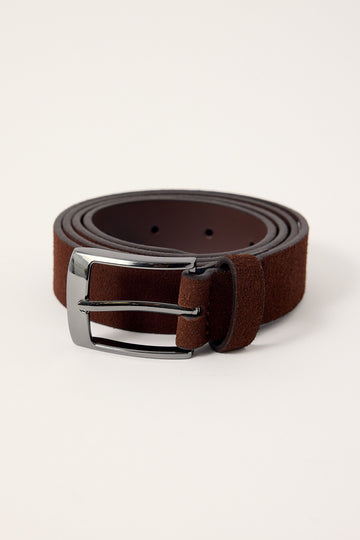 Common Need Bracken Slim Suede Leather Belt Brown
