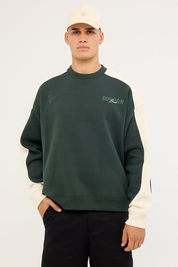 Common Need Activate Panel Crew Sweater Dark Green