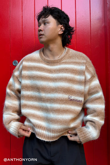 Common Need Faculty Cropped Knit Sweater Off White Stripe